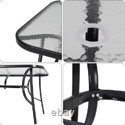 Black Table & Chairs Set Metal Patio Outdoor Dining Garden Parasol Hole Table