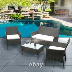 Brown 4 Pieces Patio Rattan Wicker Garden Furniture Set Table Sofa with Cushion