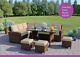 Brown 9 Seater Rattan Corner Garden Furniture Set & Dining Table + Free Cover