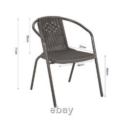 Brown Bistro Set Round Glass Table Rattan Chairs 2/4 Seat Outdoor Garden Patio