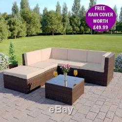 Brown Corner Modular Rattan Wicker Weave Garden Furniture Set Sofa FREE COVER