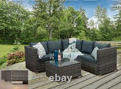 Casa Rattan' Brown Grey Corner Sofa Outdoor Garden Furniture Coffee Table Set