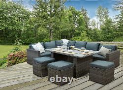 Casa' Rattan Grey Corner Sofa Outdoor Garden Furniture Dining Table Set