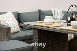 Casa' Rattan Grey Corner Sofa Outdoor Garden Furniture Dining Table Set