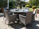 Casa Rattan' Grey Round 6 Seater Outdoor Garden Furniture Dining Table Set