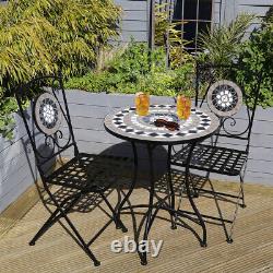 Charles Bentley Mosaic Bistro Set for Two Garden & Outdoor Dining Black