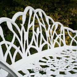 Charles Bentley White Tulip Cast Aluminium Metal 2 Seats Garden Patio Bench Seat
