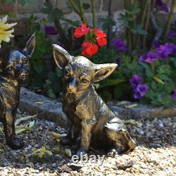 Chihuahua Dogs Bronze Metal Garden Ornaments