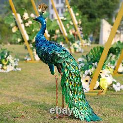 Chisheen Outdoor Solar Peacock Statue Garden Decor Metal Yard Art for Lawn Backy