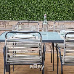 Cosmopolitan Steel & Poly Weave Garden Furniture Dining Table & Chairs Set