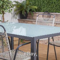 Cosmopolitan Steel & Poly Weave Garden Furniture Dining Table & Chairs Set