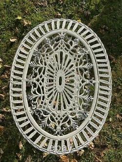 Cream Cast & Wrought Iron Style Oval Garden Set 2 Folding Chairs & Table