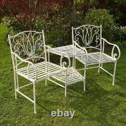 Cream Garden Bench Duo Love Seat Companion Chair Outdoor 2 Seater Ornate Design