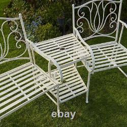Cream Garden Bench Duo Love Seat Companion Chair Outdoor 2 Seater Ornate Design