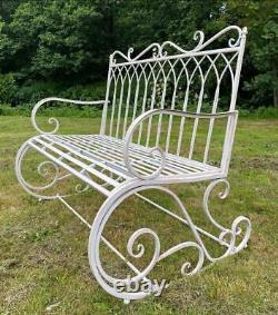Cream Garden Rocking Bench Seat Iron Metal Outdoor Furniture FREE DELIVERY