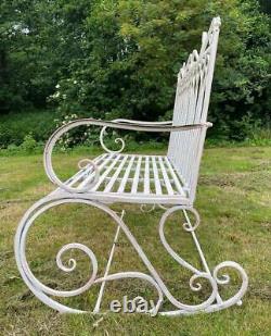Cream Garden Rocking Bench Seat Iron Metal Outdoor Furniture FREE DELIVERY