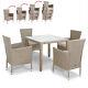Deuba Poly Rattan Dining Table Chairs Set 4+1 Garden Furniture Set Beige Grey