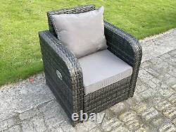 Dark Grey Mixed Reclining Curved Rattan Garden Chair Patio Outdoor With Cushion