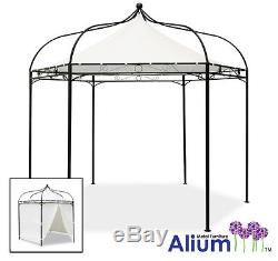 Deluxe Black Metal Steel Frame Gazebo Cream Roof Canopy Garden Marquee Awning
