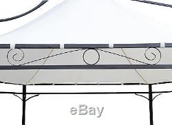 Deluxe Black Metal Steel Frame Gazebo Cream Roof Canopy Garden Marquee Awning