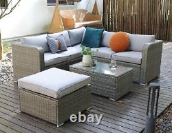 EcoSunny Rattan Garden Furniture 6 Seater Corner Sofa set with Cover