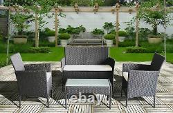 GARDEN FURNITURE SET 4 PIECE RATTAN With SOFA TABLE AND CHAIRS OUTDOOR PATIO SET