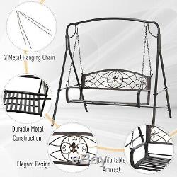 Garden 2-Seat Free Standing Metal Porch Swing Chair Bench with Stand Set