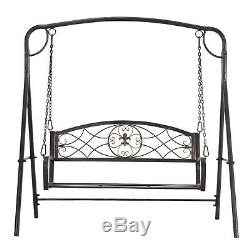 Garden 2-Seat Free Standing Metal Porch Swing Chair Bench with Stand Set