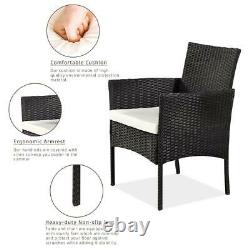 Garden 4 Piece Patio Rattan Wicker Furniture Set Table & Sofa Beige/Grey Cushion