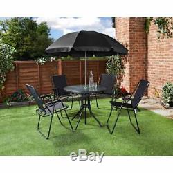 Garden 6 Pc Patio Set Furniture Outdoor 4 Seat Round Glass Table With Parasol