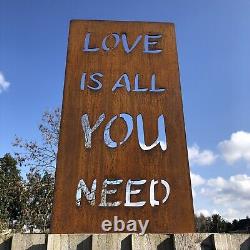 Garden ALL YOU NEED IS LOVE sign Statue Ornament Decoration rusty metal feature