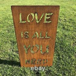 Garden ALL YOU NEED IS LOVE sign Statue Ornament Decoration rusty metal feature