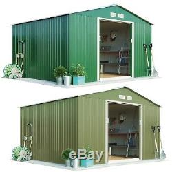 Garden Apex Roof Metal Shed 9.1'x8.4' Sliding Doors Outdoor Storage Waltons- New