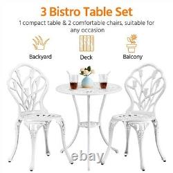 Garden Bistro Set 3PCS Garden Furniture Set Dining Chairs & Table Aluminum White