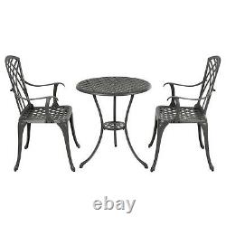Garden Bistro Set Grey Metal Art Nouveau Cast Aluminium Table Chairs Azuma
