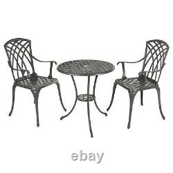 Garden Bistro Set Grey Metal Art Nouveau Cast Aluminium Table Chairs Azuma