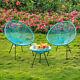 Garden Bistro Set Rattan Round Glass Table And String Moon Egg Chairs In/outdoor