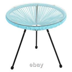 Garden Bistro Set Rattan Round Glass Table And String Moon Egg Chairs In/Outdoor