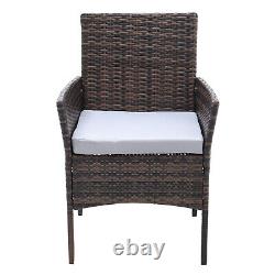 Garden Brown 3pcs/set Outdoor Beach Tea Table Wicker Rattan Chair Cushion Seat