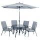 Garden Dining Set Grey Cadiz Table 4 Chairs Tilting Parasol New Patio Furniture