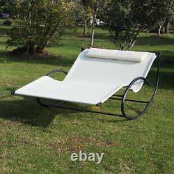 Garden Double Rocker Lounger Hammock With Pillow Sun Bed Patio Swing Chair Cream