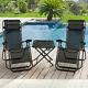 Garden Folding Table And 2 Zero Gravity Sun Lounger Chairs Set With 2 Cupholders