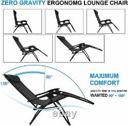 Garden Folding Table and 2 Zero Gravity Sun Lounger Chairs Set with 2 Cupholders