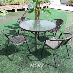 Garden Furniture Patio Set Round Table and Stacking Chairs Parasol Hole 4 Seater