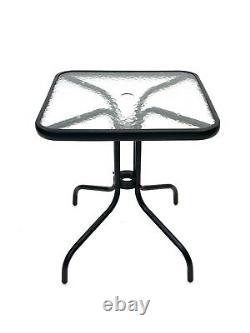 Garden Furniture Set 2 Black Steel Chairs & 1 Square Glass Table