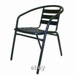 Garden Furniture Set 2 Black Steel Chairs & 1 Square Glass Table
