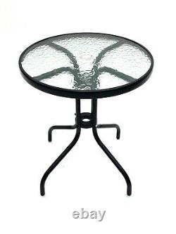 Garden Furniture Set 4 Black Rattan Chairs & 1 Round Glass Table