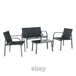 Garden Furniture Set 4 Seater Sofa Chairs Metal Rectangular Table Patio Outdoor