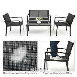 Garden Furniture Set 4 Seater Sofa Chairs Rectangular Table Patio Outdoor Black