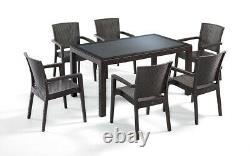 Garden Furniture Set Patio Outdoor Table & Chairs 6 Seater Rattan Style GlassTop